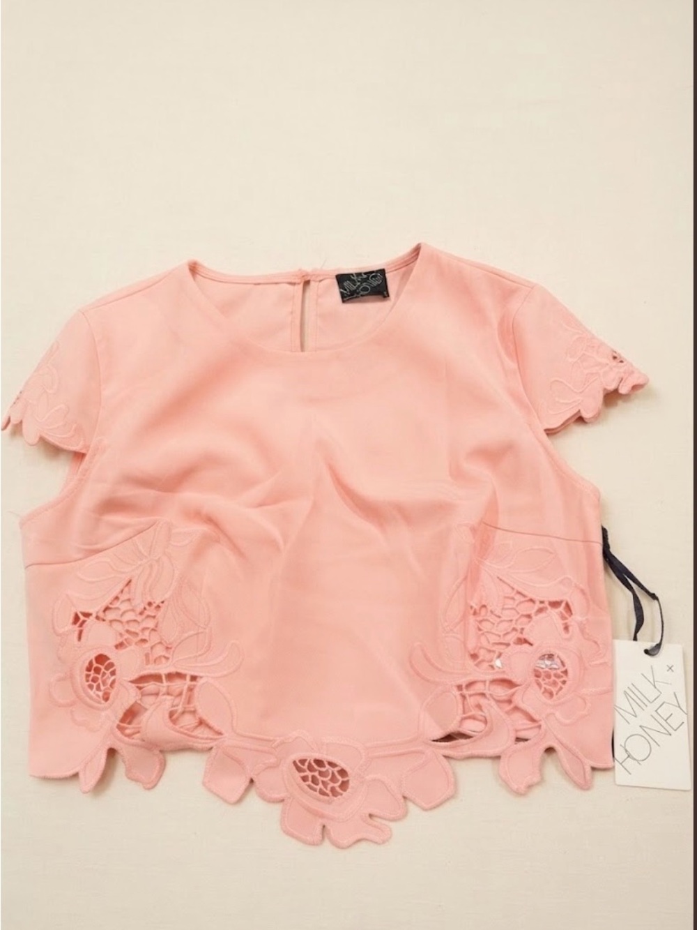 Milk & Honey Pink Lace-Trim Cropped Top